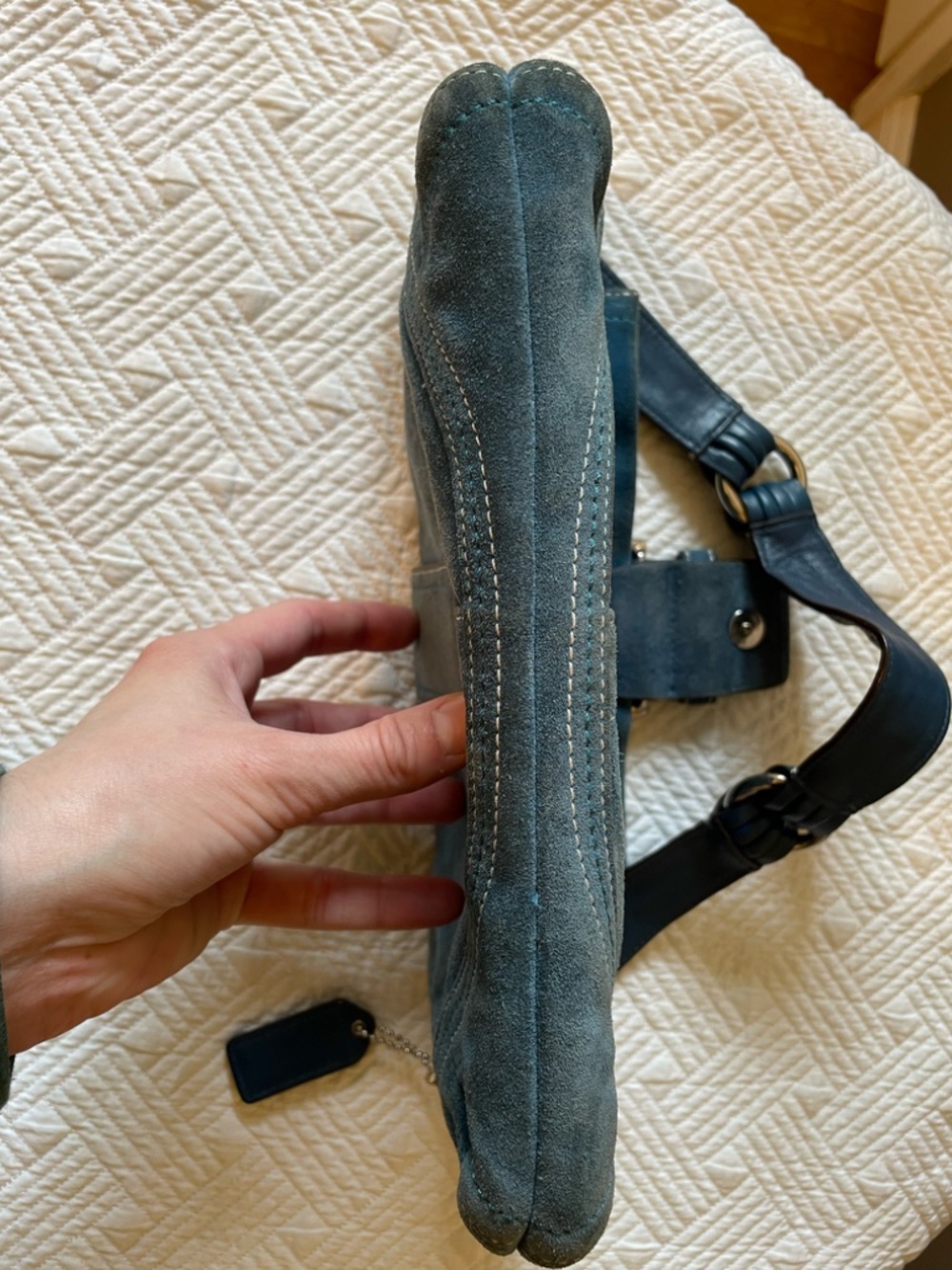 RARE Y2K Coach Vintage Soho Flap Shoulder Saddle Bag in Blue Suede No H05S-8A18 - Picture 6 of 16